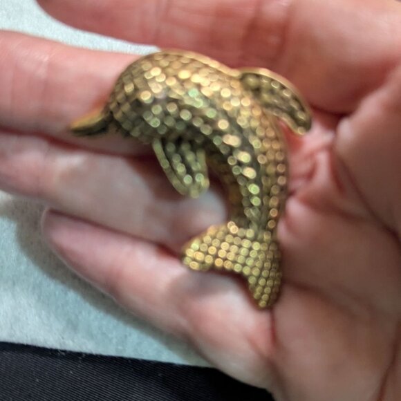 Vintage Brass Dolphin Brooch Pin Textured Finish 2"  Nautical Charm Accessory - Picture 2 of 5